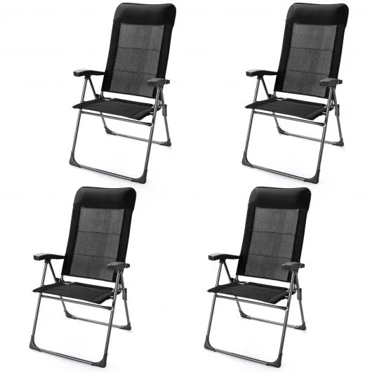 2 Pcs Portable Patio Folding Dining Chairs with Headrest Adjust for Camping -Black