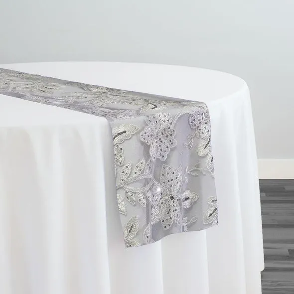 3pcs - Claire Lace Table Runner 14"x108" - Silver and White