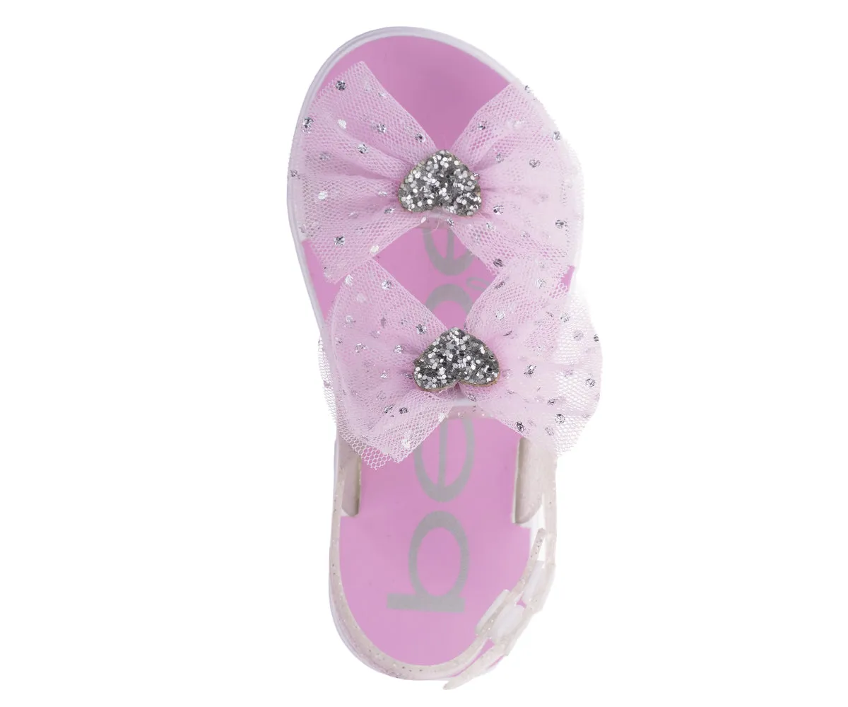 bebe Girl's Cute Flat Sandals with Heart- Shaped Rhinestone Details - Flat Sandals for Toddler