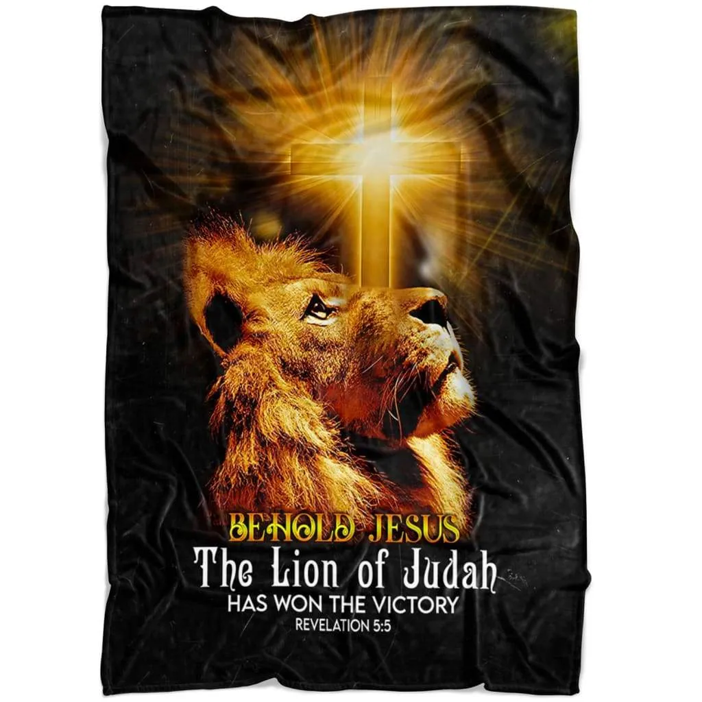 Behold Jesus The Lion Of Judah Fleece Blanket - Christian Blanket - Bible Verse Blanket