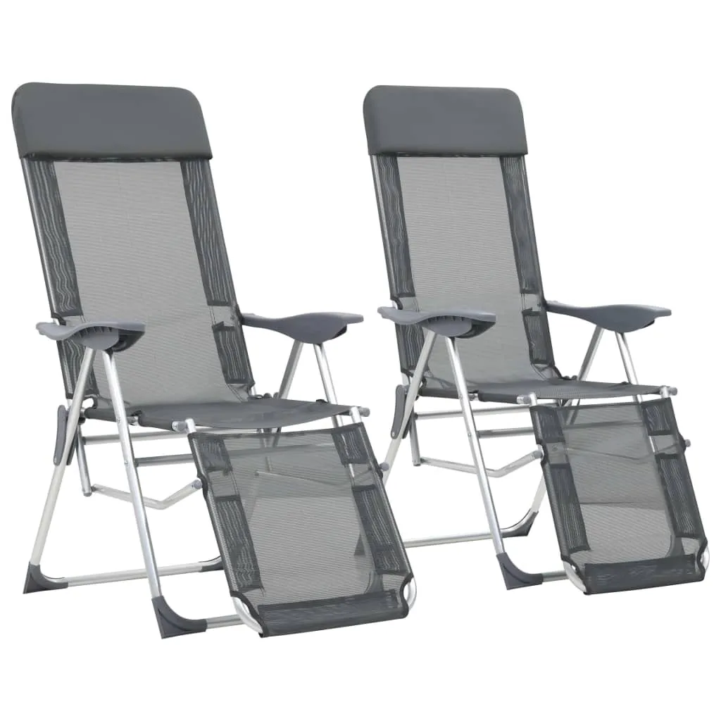 Folding Camping Chairs with Footrests 2 pcs Grey Textilene