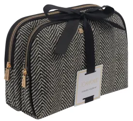 Joan & David Chevron Patterned Double Zip Cosmetic Bag