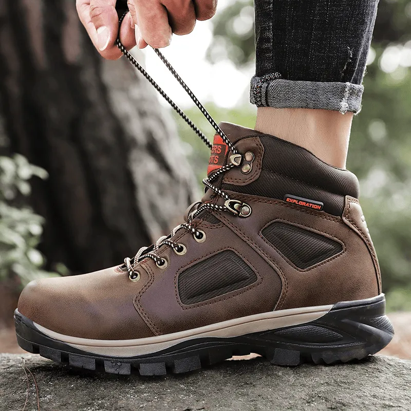 kkboxly kkboxly Men Outdoor Waterproof Slip Resistant Leather Hiking Boots