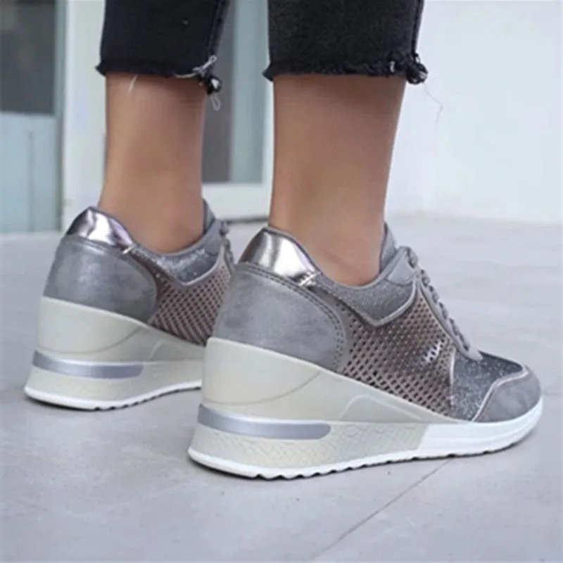 Lacing Sneakers With Platform Heels For Women