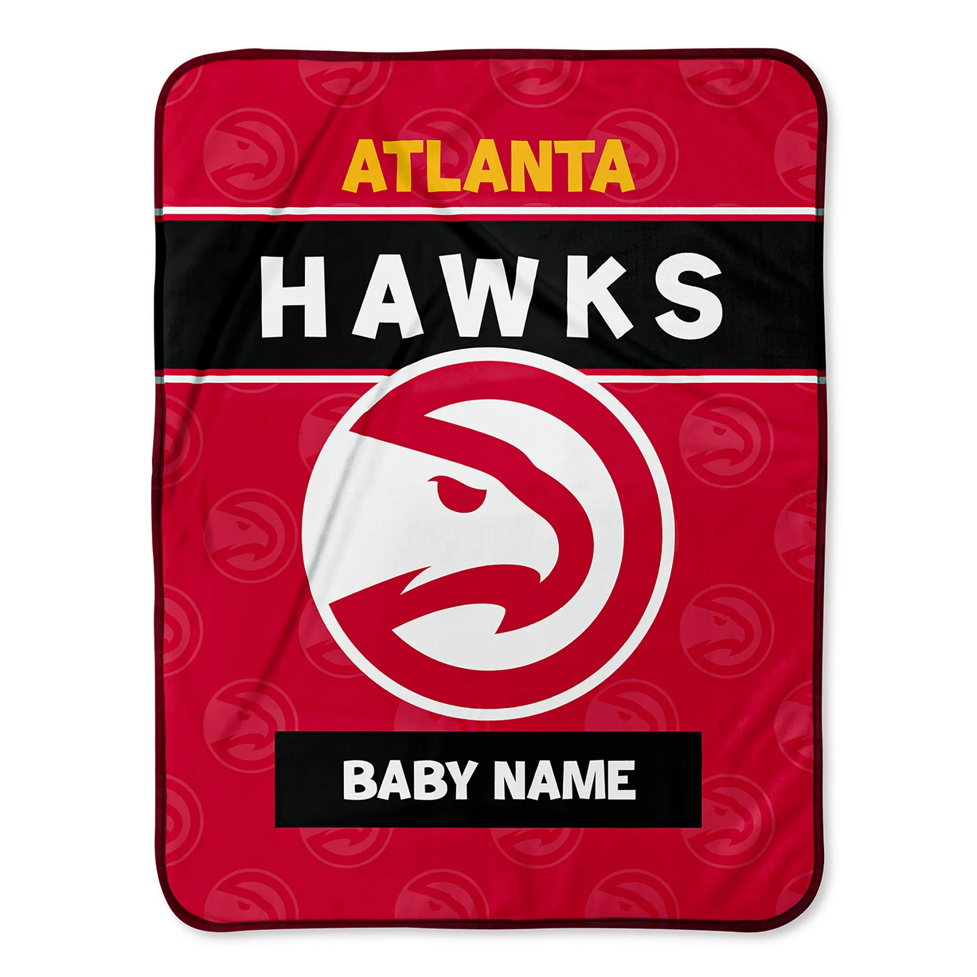 Personalized Atlanta Hawks Emblem Baby Pixel Fleece Blanket