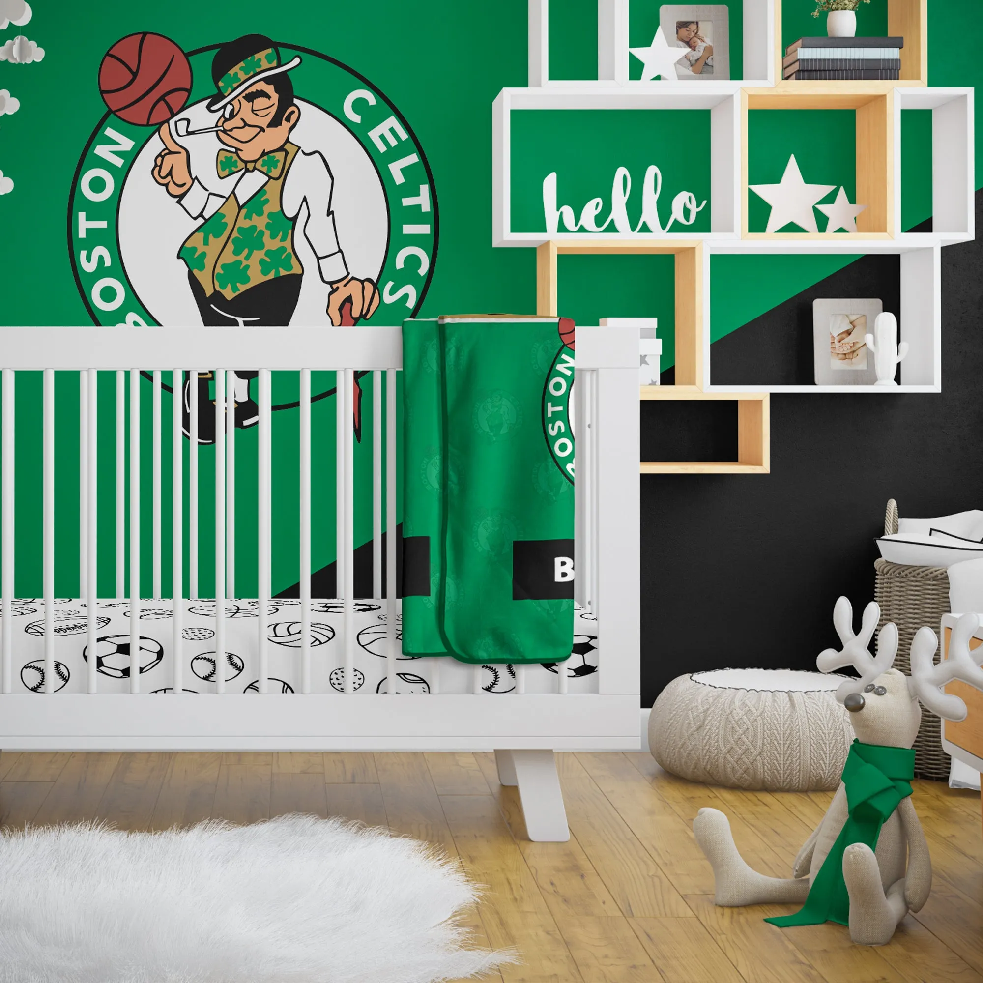 Personalized Boston Celtics Emblem Baby Pixel Fleece Blanket