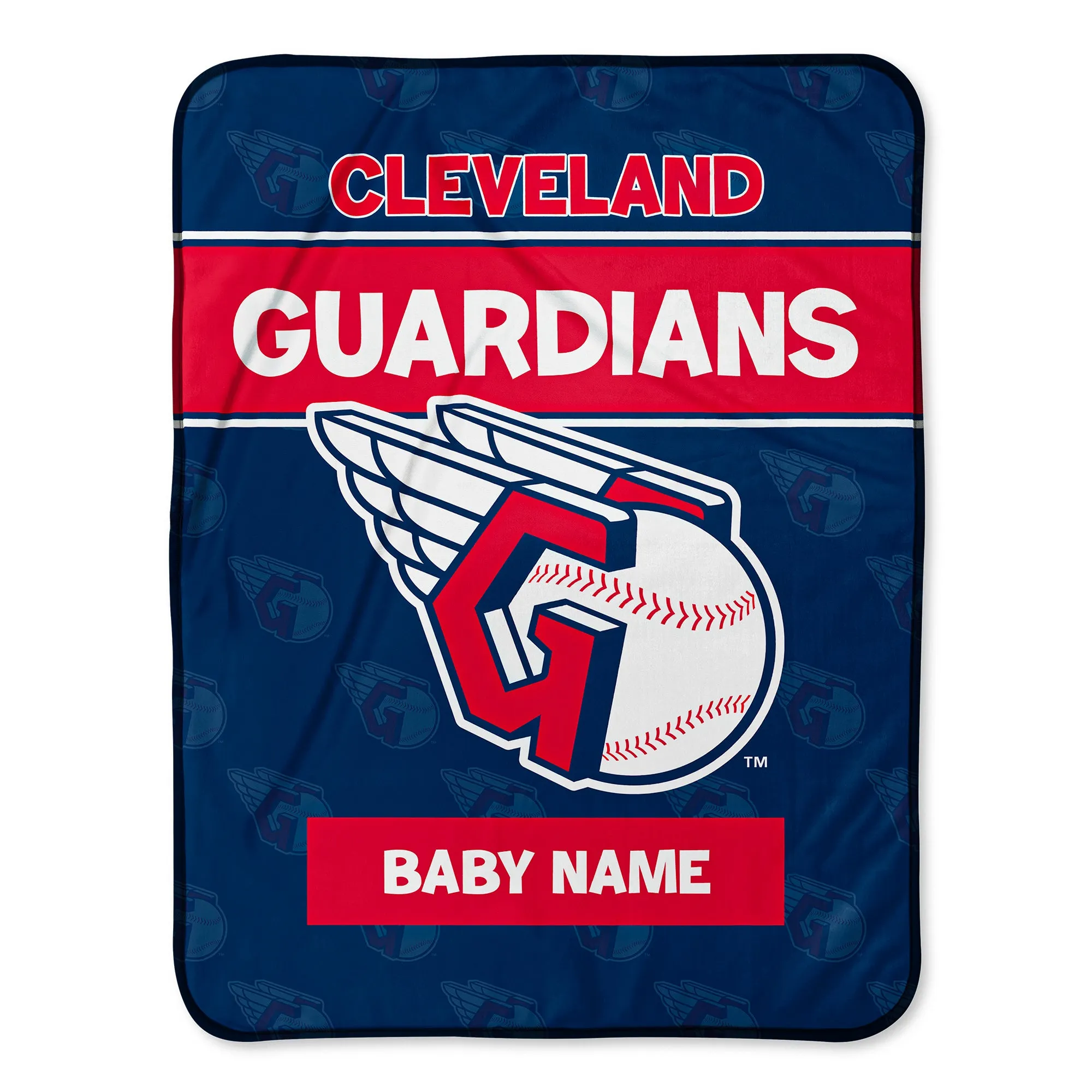 Personalized Cleveland Guardians Emblem Baby Pixel Fleece Blanket