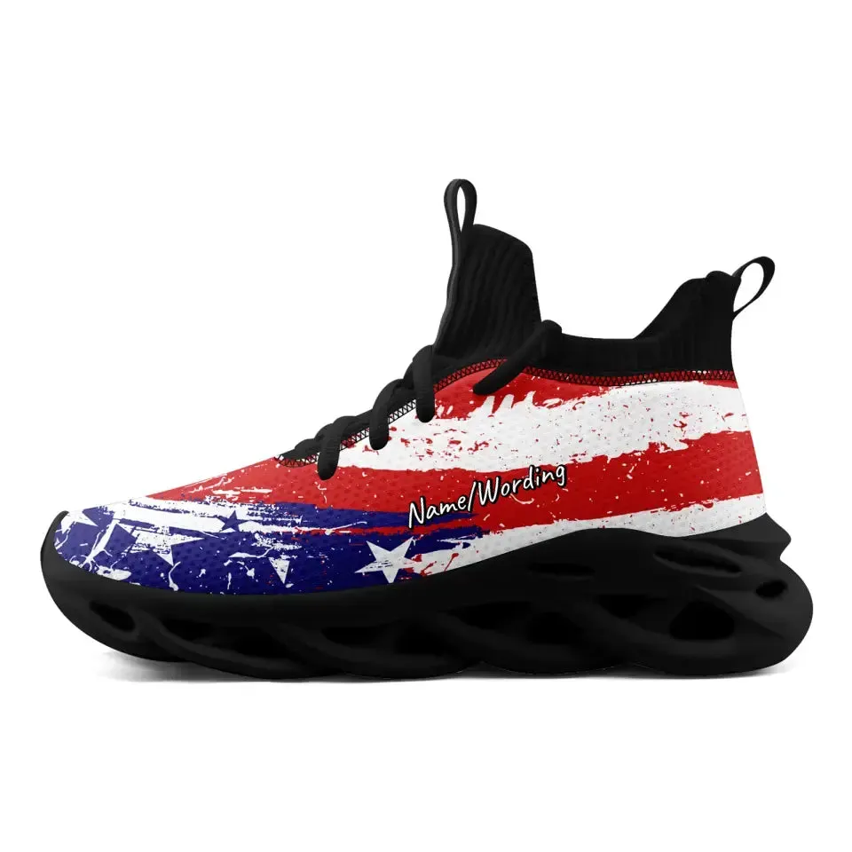 Personalized Patriotic Sneakers, Custom USA-Flag Shoes, Comfortable and Easy to Slip On, Glow at light