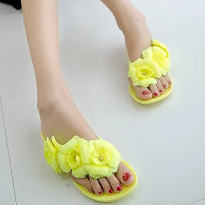 Summer Sweet Girls Slippers Camellia Women Beach Flip Flops Flat Rhinestone Flowers Flip Flops Beach Slippers Sandalias Mujer