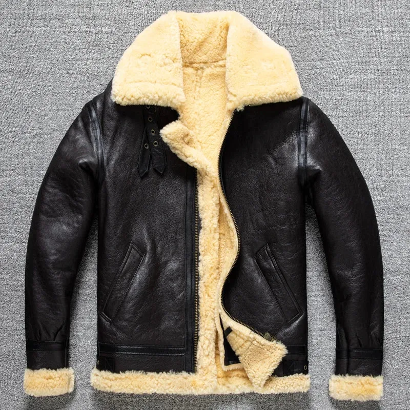 Tcyeek 100% natural genuine male fur jacket.Men winter warm thick wool coat.quality B3 shearling cloth.Plus size Peles