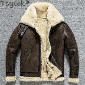 Tcyeek 100% natural genuine male fur jacket.Men winter warm thick wool coat.quality B3 shearling cloth.Plus size Peles