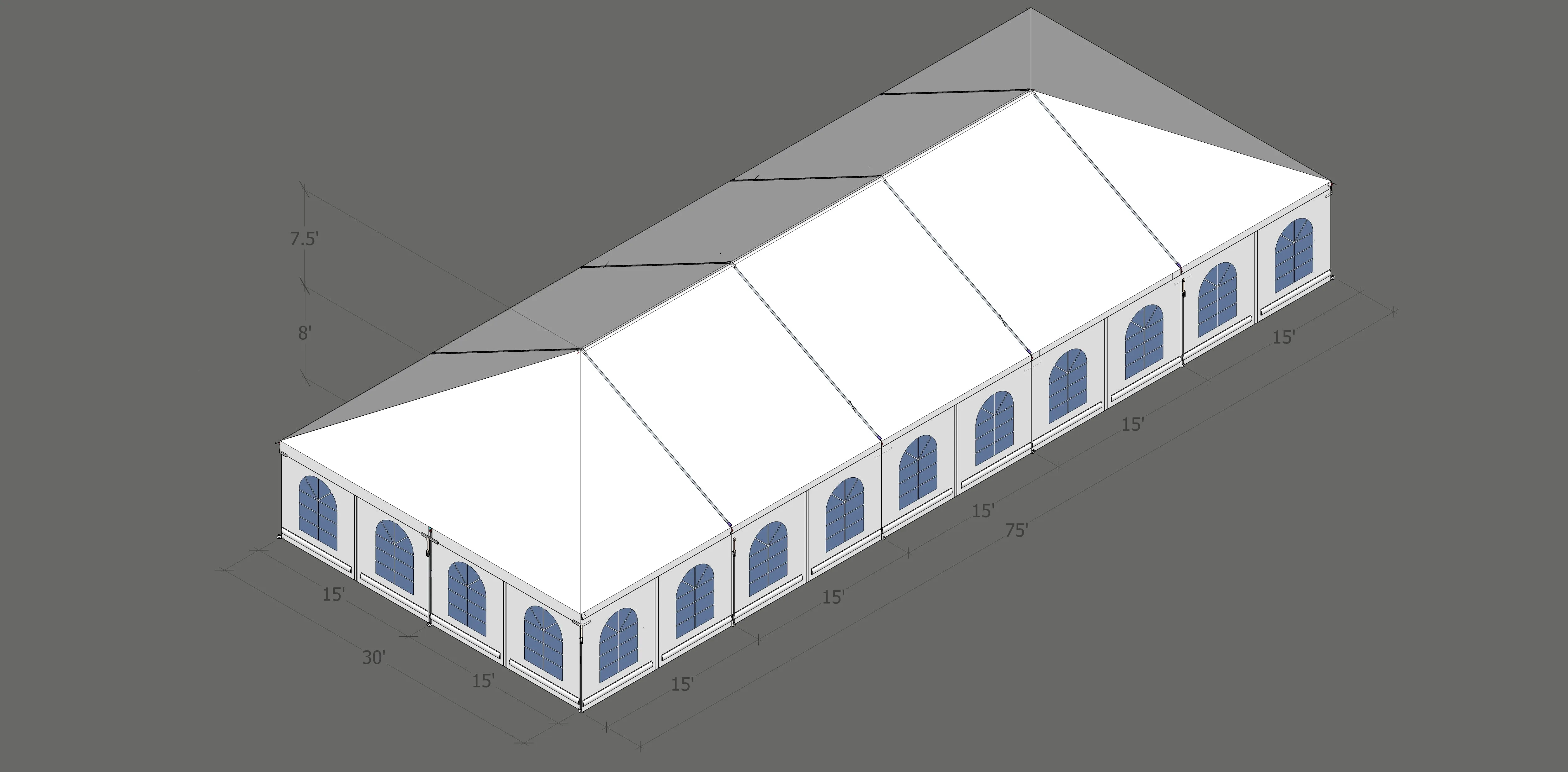 Turbotrack Tent, 30' x 75' French Window Walls