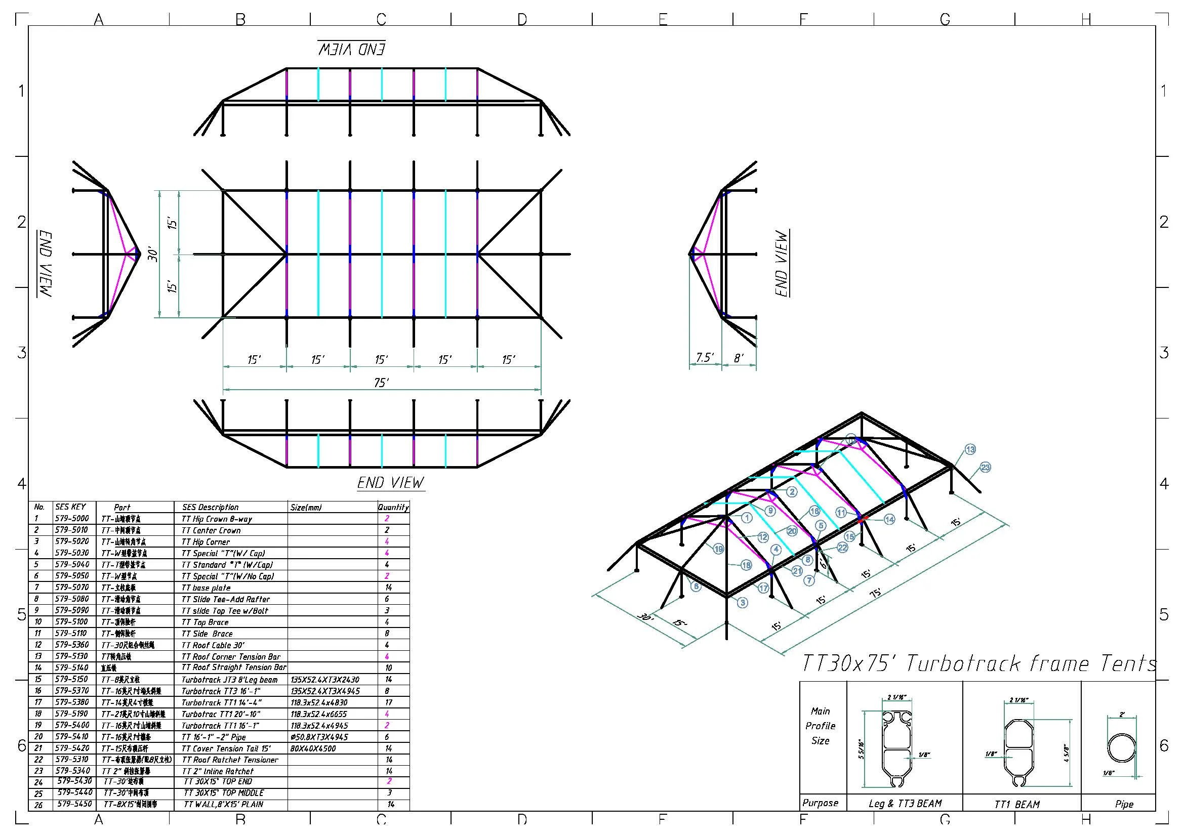 Turbotrack Tent, 30' x 75' French Window Walls